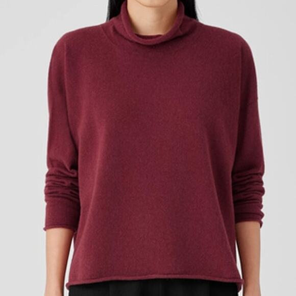 COPY - Eileen Fisher 100% Cashmere Funnel Mock Neck Sweater, Burgundy - Picture 2 of 10
